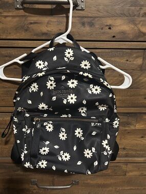 Kate Spade Black Floral Mini Backpack with White Daisies LIKE NEW Nylon